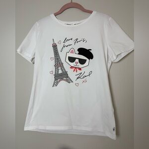 Karl Lagerfeld White Tee with Paris Cat Design